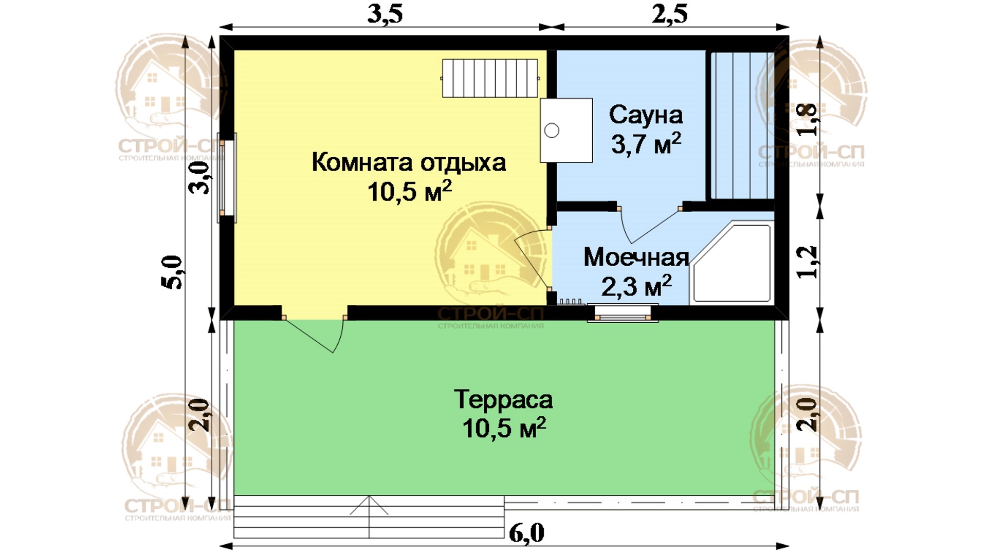 ⛪️ Проект бани из бруса БО10 цена под ключ в Самаре